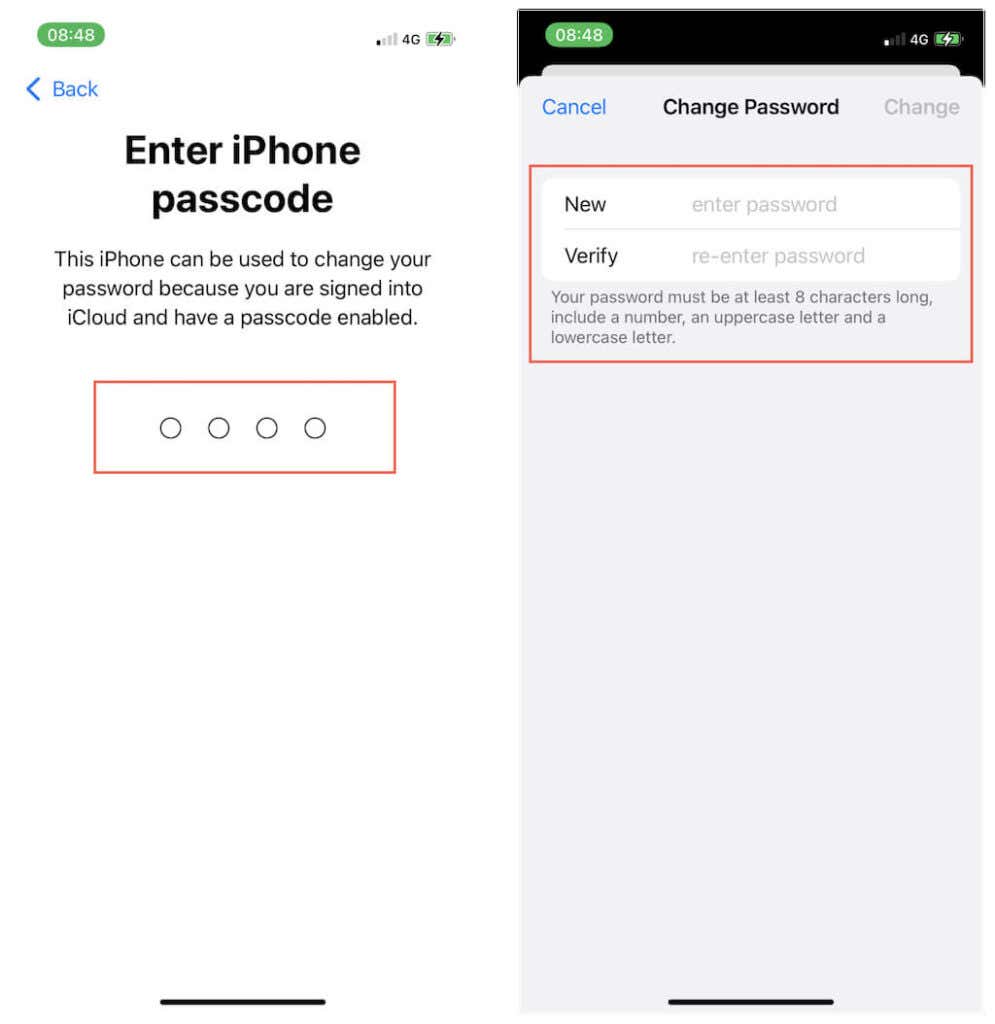Enter iPhone passcode > Change Password 