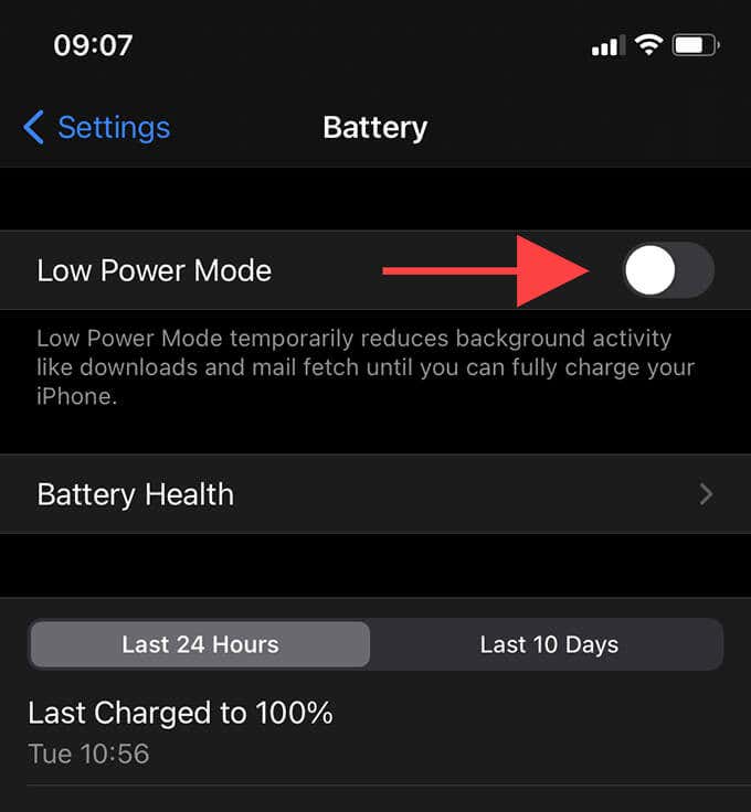 Low Power Mode toggled to off 