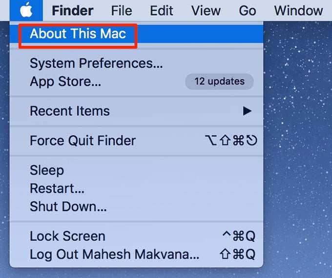 About This Mac in Apple menu 