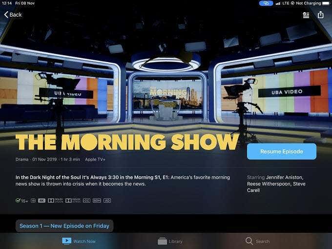 The Morning Show screen in Apple TV+ 
