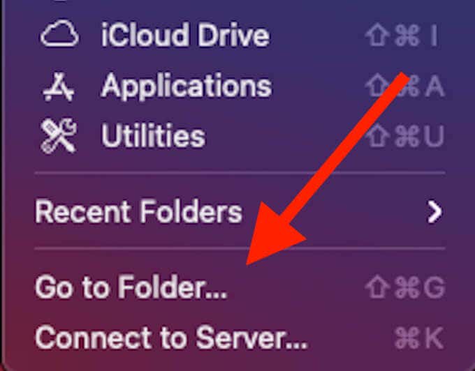 Go to Folder menu option