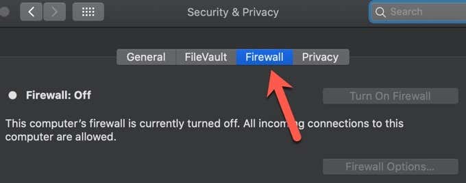 Firewall tab in Security & Privacy 
