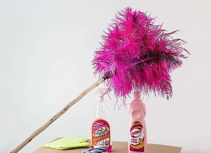 Feather duster and household cleaners