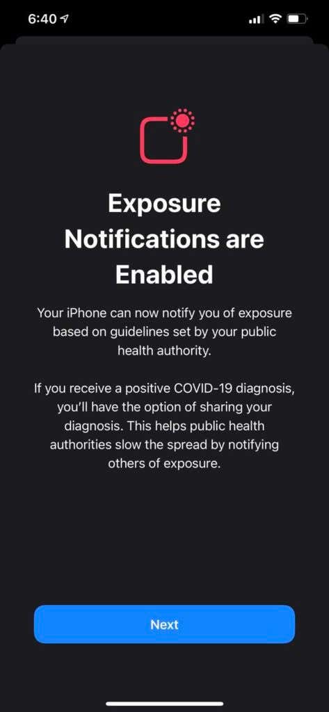 Exposure Notifications alert