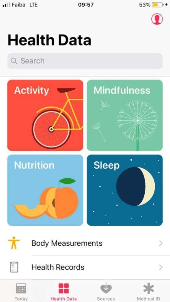 Health Data app screen 