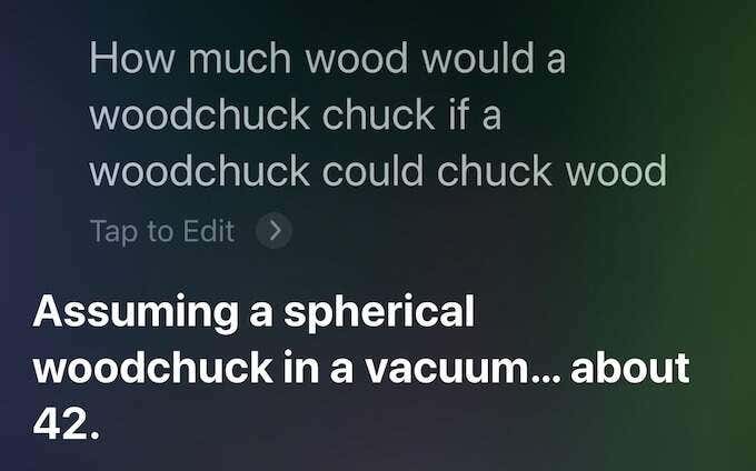 Siri's response: Assuming a spherical woodchuck in a vacuum…about 42.”