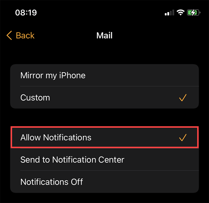 Allow Notifications option 