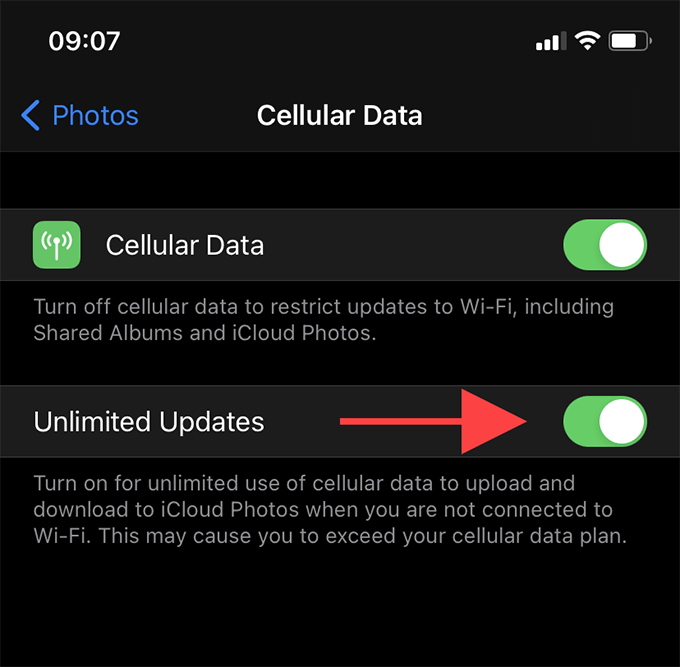 Unlimited Updates toggle 