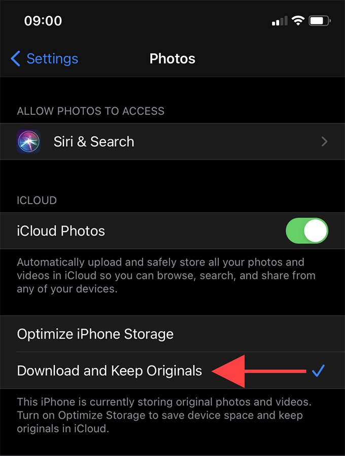 Download and Keep Originals button 