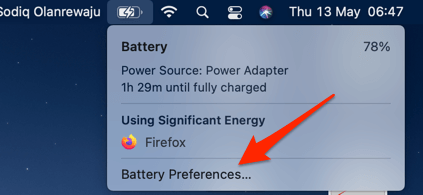 Battery > Battery Preferences