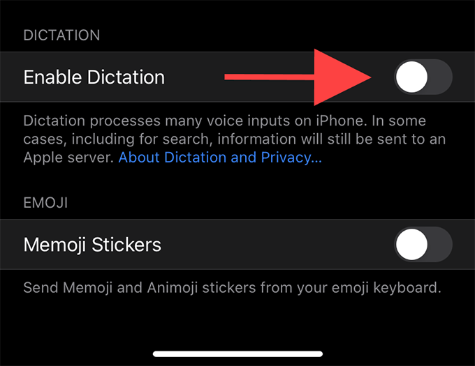 Enable Dictation switch in Keyboard