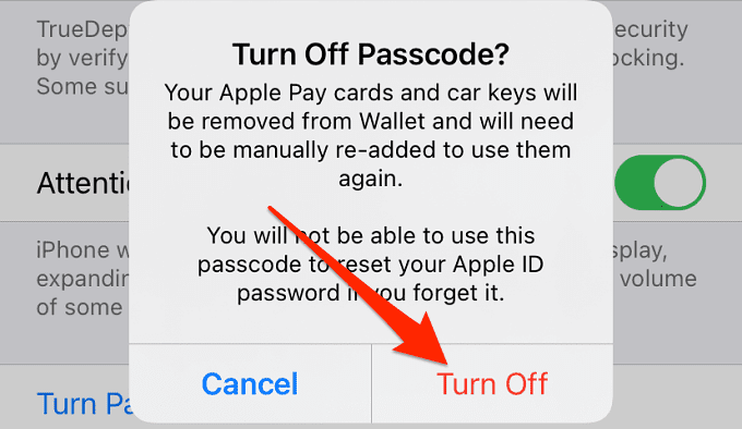 Turn Off Passcode button 