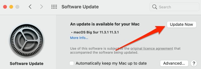 Update Now button in Software Update