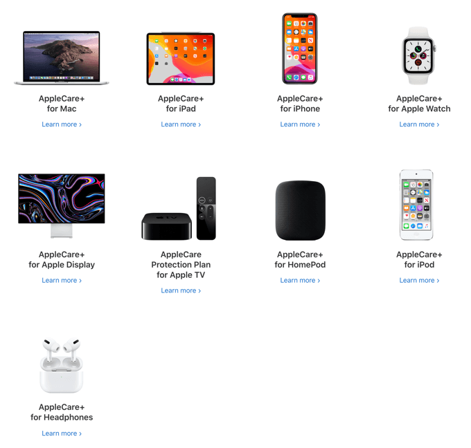 AppleCare+ products window 
