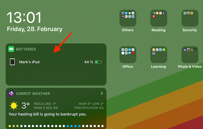 Battery widget on iPad Desktop 