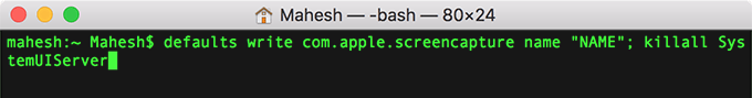 Terminal with command: defaults write com.apple.screencapture name "NAME"; killall SystemUIServer
