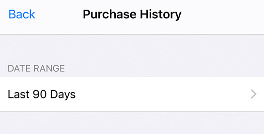 Purchase History screen 