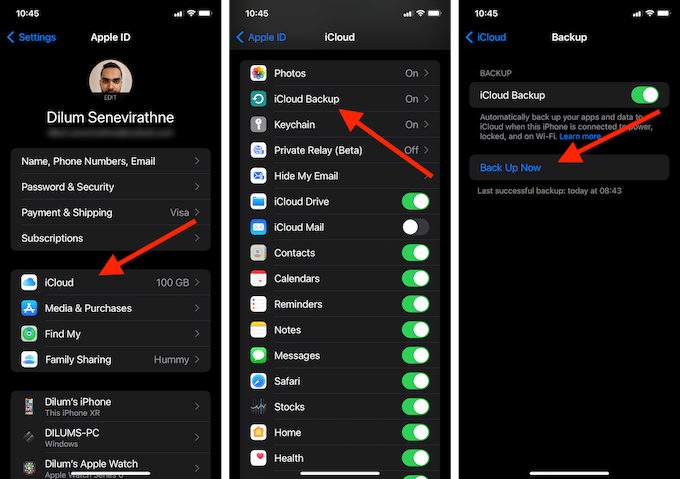 Visual instructions to back up your data to iCloud 