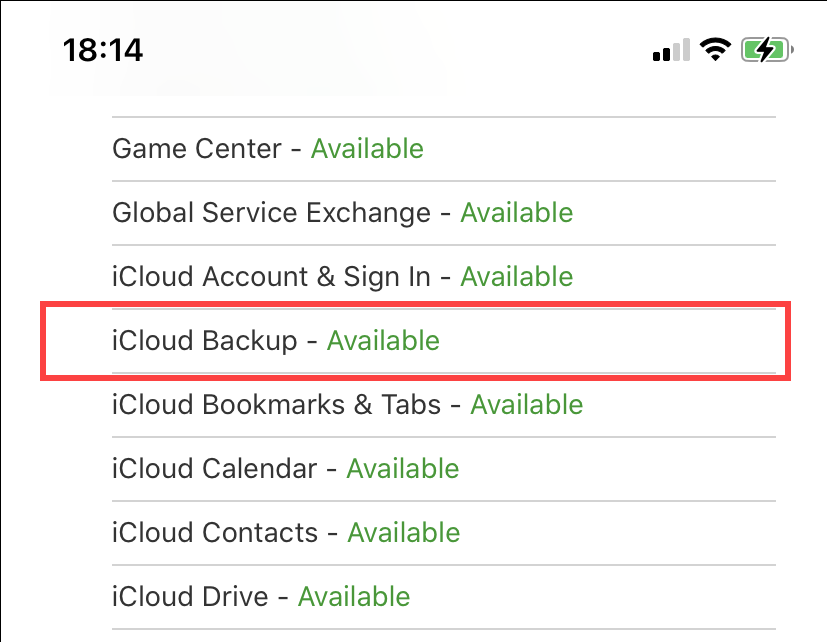 iCloud Backup status "Available" 