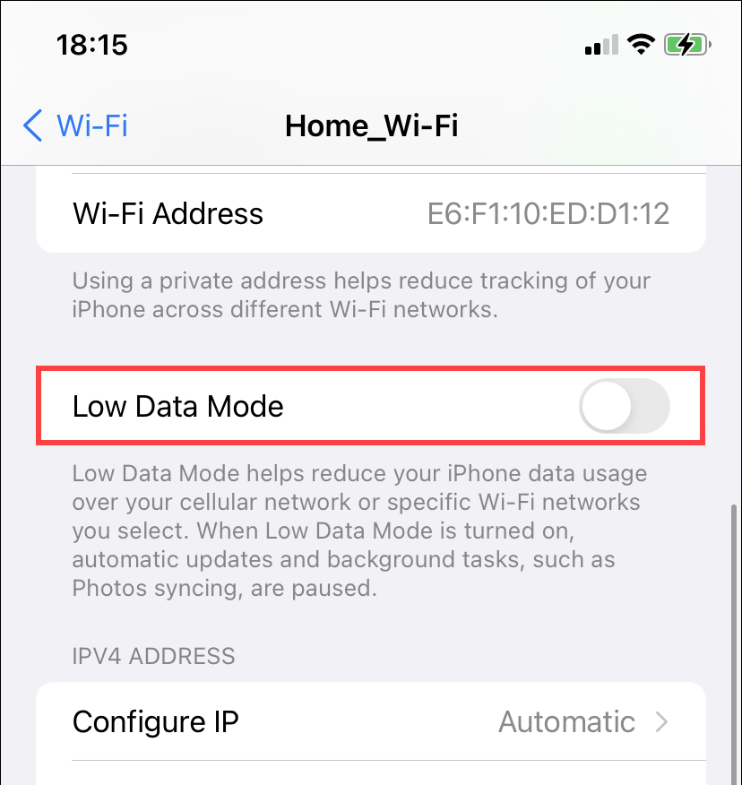 Low Data Mode toggle