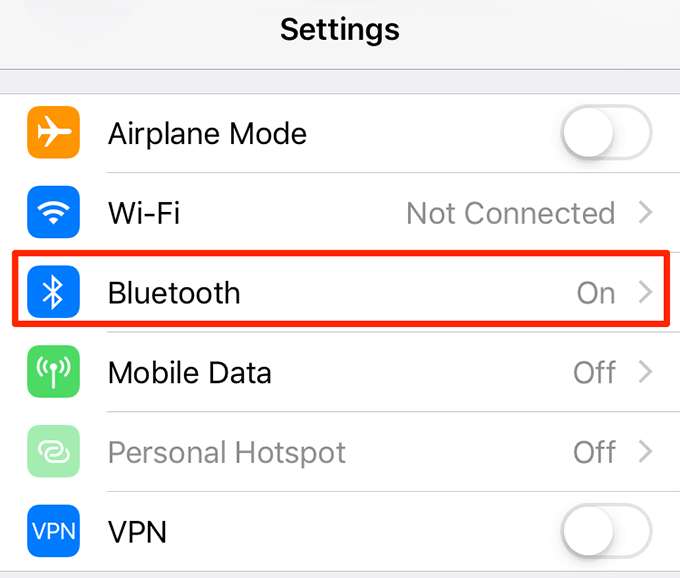 Bluetooth in Settings menu 