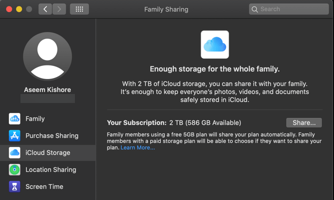 Share button in iCloud Storage 