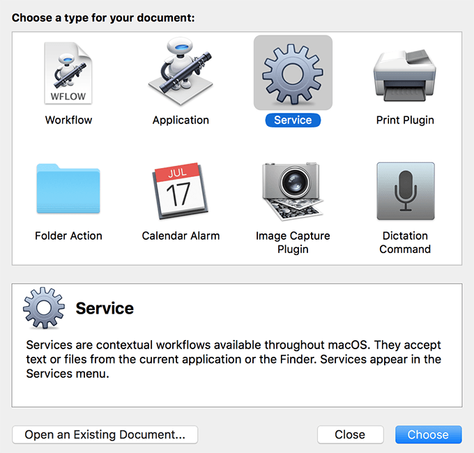 Create a new Automation Service window on Mac