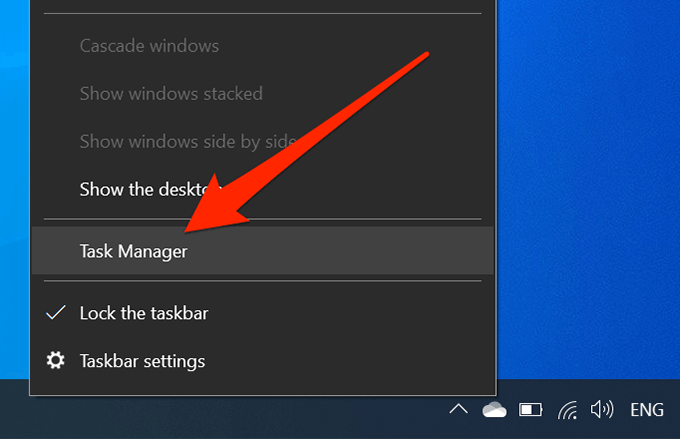 Task Manager menu in Windows 