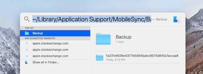 Spotlight with command: ~/Library/Application Support/MobileSync/Backup/
