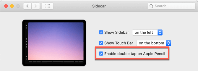 Enable double tab on Apple Pencil checkbox 