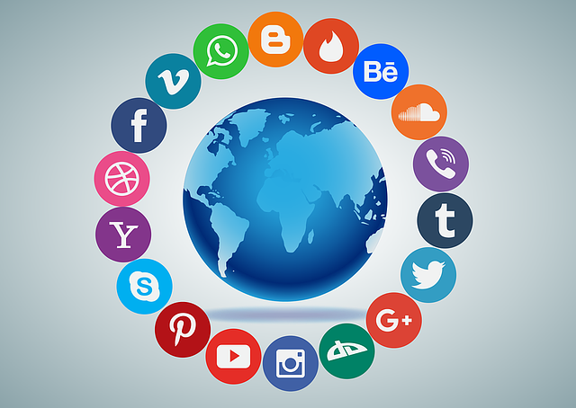 Illustration of a globe surrounded by social media icons
