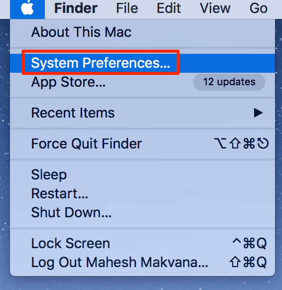 Apple > System Preferences 